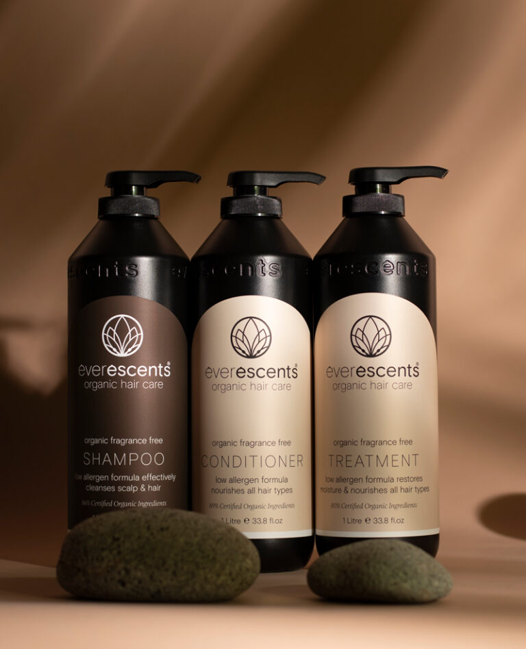 Flat-lay of hair care products